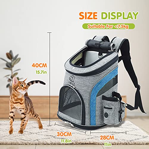 PETCUTE Mochila para Perros Pequeños Transpirable Bolsa Transportar Gatos Adjustable Mochila Mascotas Carga Máxima 16lbs para Viajar en Tren/automóvil/Restaurante/avión