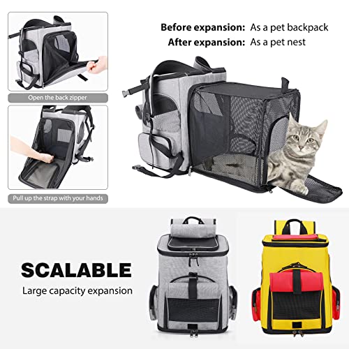 PETCUTE Mochila Transportín Gato,Ampliable Mochila para Perros y Gatos,con Correa de Hombro Ajustable,Plegable Mochila para Mascotas con Colchón Suave,Correa de Seguridad Interior,para Viajar