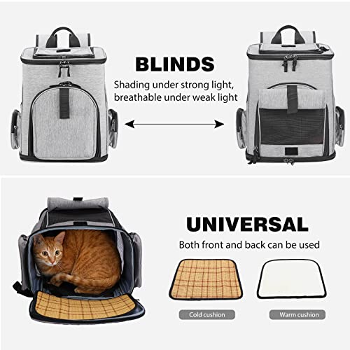 PETCUTE Mochila Transportín Gato,Ampliable Mochila para Perros y Gatos,con Correa de Hombro Ajustable,Plegable Mochila para Mascotas con Colchón Suave,Correa de Seguridad Interior,para Viajar