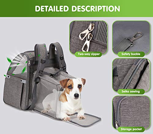 PETCUTE Transportin Gato Mochila Perro Pequeños Expandible y Plegable Bolsa para Transportar Gatos Transpirable Viaje Mochila para Llevar Perros Gato Gris