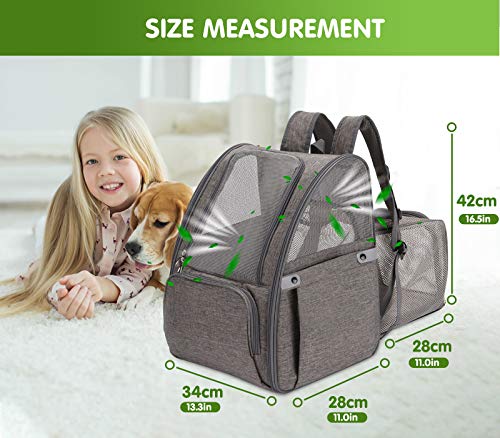 PETCUTE Transportin Gato Mochila Perro Pequeños Expandible y Plegable Bolsa para Transportar Gatos Transpirable Viaje Mochila para Llevar Perros Gato Gris