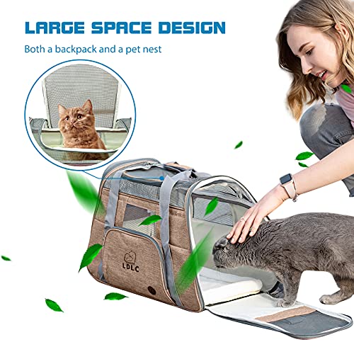 PETCUTE Transportín Perro Gato, Transpirable y Portátil Bolsa de Transporte para Mascotas,Portador de Viaje con Correa de Hombro Ajustable y Cinturón de Seguridad Interno para Tren/Coche/Avión