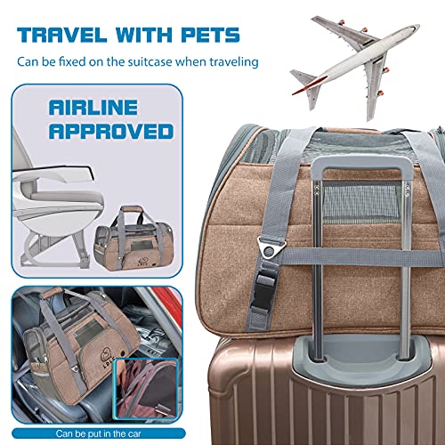 PETCUTE Transportín Perro Gato, Transpirable y Portátil Bolsa de Transporte para Mascotas,Portador de Viaje con Correa de Hombro Ajustable y Cinturón de Seguridad Interno para Tren/Coche/Avión