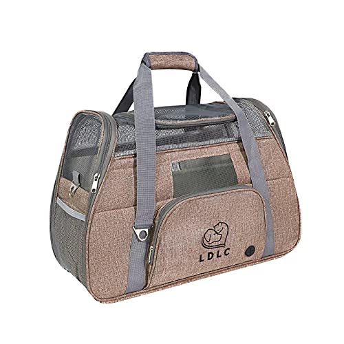 PETCUTE Transportín Perro Gato, Transpirable y Portátil Bolsa de Transporte para Mascotas,Portador de Viaje con Correa de Hombro Ajustable y Cinturón de Seguridad Interno para Tren/Coche/Avión