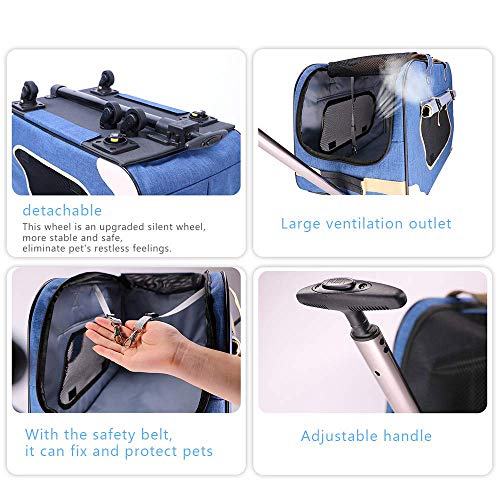 PETEMOO Transportín Plegable para Mascotas con Ruedas extraíbles Bolsa de Transporte para Gatos Perros, Conejos, Gatitos, Cachorros, Viajes, Senderismo, Camping