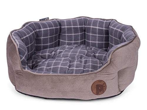 Petface - Cesta Ovalada para Perro (bambú, tamaño Mediano), diseño de Cuadros, Color Gris