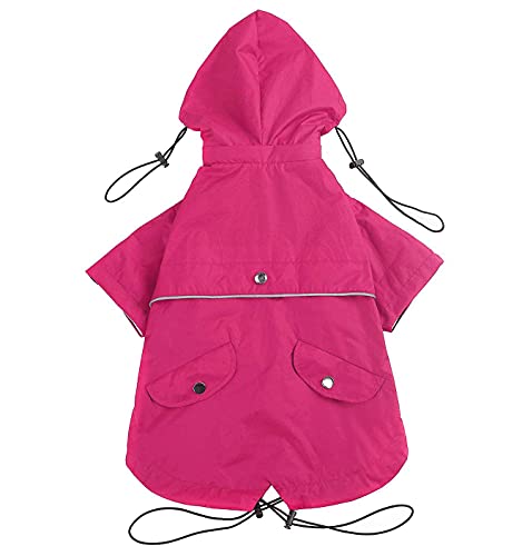 Pethiy- Elegante Chubasquero para Perro,Impermeable Abrigo con Botones Reflectantes y Bolsillos, Resistente a la Lluvia/al Agua,con Capucha extraíble, para pequeños y medianos Perros-Rosa-M