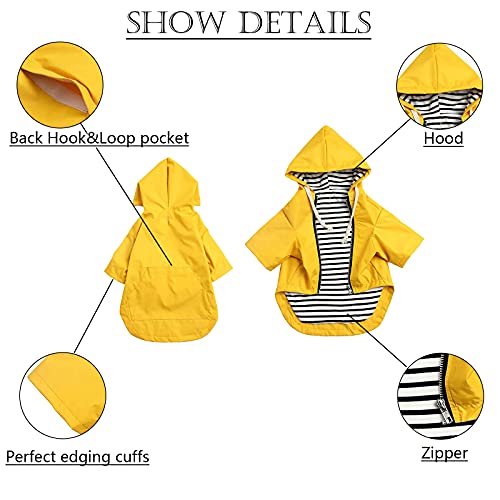 Pethiy - Elegante Chubasquero para Perros – Impermeable para Perro pequeños y medianos con Sombrero y Cremallera,con Botones Reflectantes, Bolsillos, Resistente a la Lluvia y al Agua-Amarillo-XS