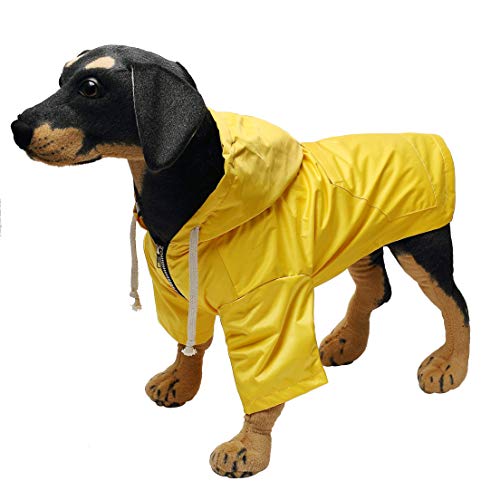 Pethiy - Elegante Chubasquero para Perros – Impermeable para Perro pequeños y medianos con Sombrero y Cremallera,con Botones Reflectantes, Bolsillos, Resistente a la Lluvia y al Agua-Amarillo-XS