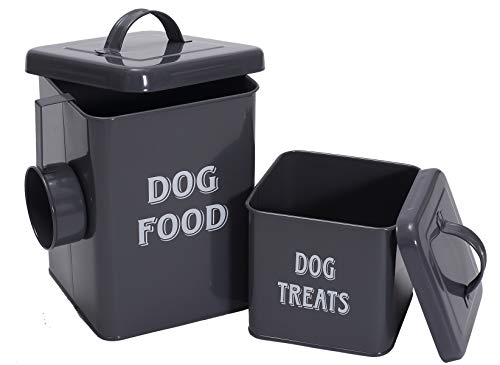 Pethiy - Juego de Contenedor para Comida y golosinas para Perros y Perrito,Cajas Almacenamiento para Alimentos para Mascotas- con Tapas herméticas y Pala - Capacidad 1,5kg+0,5kg-Gris