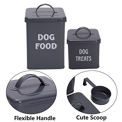 Pethiy - Juego de Contenedor para Comida y golosinas para Perros y Perrito,Cajas Almacenamiento para Alimentos para Mascotas- con Tapas herméticas y Pala - Capacidad 1,5kg+0,5kg-Gris