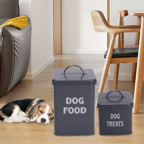 Pethiy - Juego de Contenedor para Comida y golosinas para Perros y Perrito,Cajas Almacenamiento para Alimentos para Mascotas- con Tapas herméticas y Pala - Capacidad 1,5kg+0,5kg-Gris