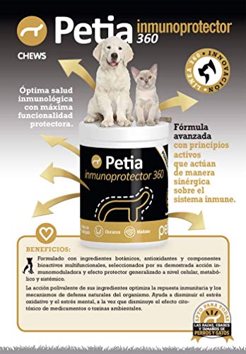 petia Vet health Inmunoprotector 360º Potenciador del Sistema Inmune para Perros y Gatos - 60 Chews