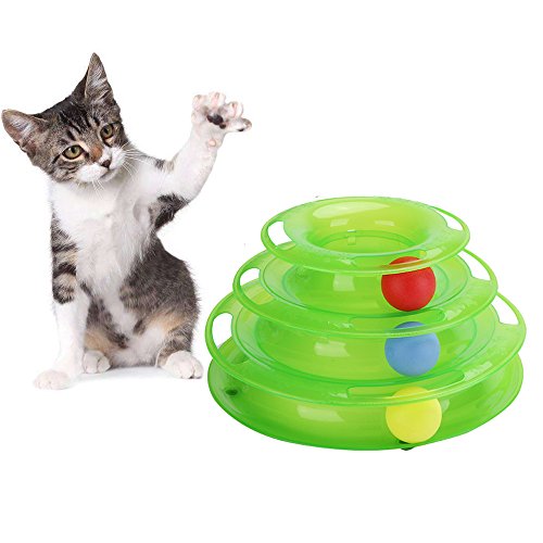 Petilleur Juguete Gato Interactivo Juguetes para Gatos con Bolas en 3 Nivel (3 Nivel - Verde)