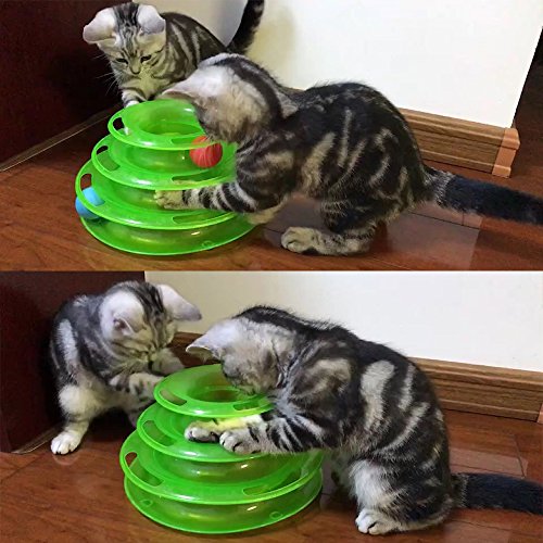 Petilleur Juguete Gato Interactivo Juguetes para Gatos con Bolas en 3 Nivel (3 Nivel - Verde)