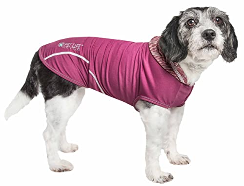 PetLife Active Pull-Rover Premium 4-Way Stretch Dos Tonos de Rendimiento sin Mangas Camiseta sin Mangas para Perro, Sudadera con Capucha, tamaño Mediano, Color Granate