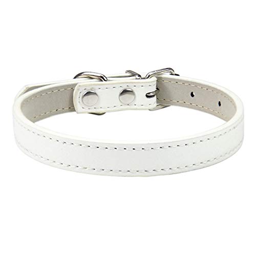 PetMeows Collar de Cuero anatómico para Perro, Suave y Colorido, para Mascotas, pequeño, Mediano, Grande, Cuello de Perro, Correa Ajustable, Collar para Gatito y Gato-Blanco_1,5 S