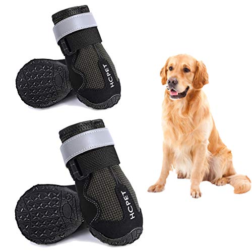 Petotw Zapatos Impermeables para Perros Botas Antideslizantes para Perros Protector de Pata con Tira Reflectante Botas para Perros Medios y Grandes 4 Piezas (L, Negro, 5#)