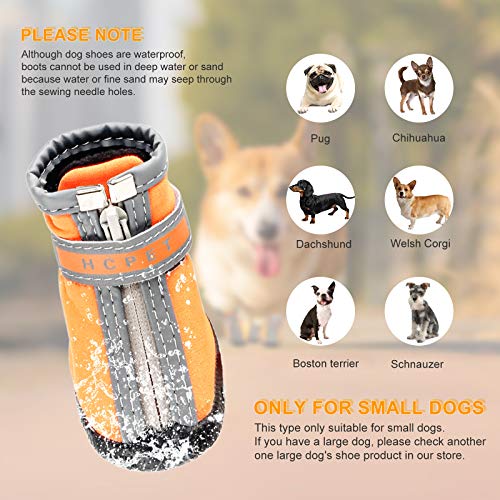 Petotw Zapatos Impermeables para Perros Botas Antideslizantes para Perros Protector de Pata con Tira Reflectante Botas para Perros Pequeños y Medianos 4 Piezas (S, Naranja, 4#)