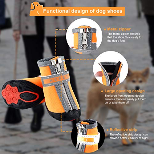 Petotw Zapatos Impermeables para Perros Botas Antideslizantes para Perros Protector de Pata con Tira Reflectante Botas para Perros Pequeños y Medianos 4 Piezas (XXS, Naranja, 2#)