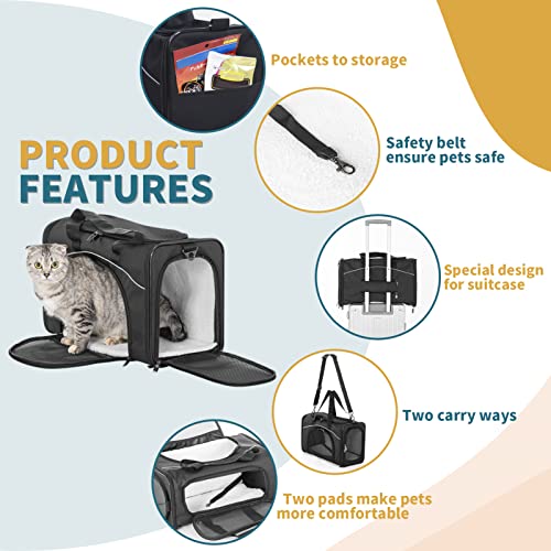 Petsfit Foldable Pet Travel Carrier, Airline Approved Dog Carrier, Black Pet Carrier, Two-Way Placement on Plane, 47cm x 24cm x 31cm