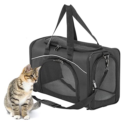 Petsfit Foldable Pet Travel Carrier, Airline Approved Dog Carrier, Black Pet Carrier, Two-Way Placement on Plane, 47cm x 24cm x 31cm