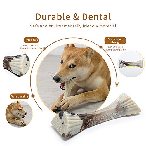 PETSLA Juguete para masticar para perros agresivos, casi indestructible, resistente y duradero, de nailon duro, no tóxico, hueso, reduce el aburrimiento (hueso de médula de nailon, 19 cm)