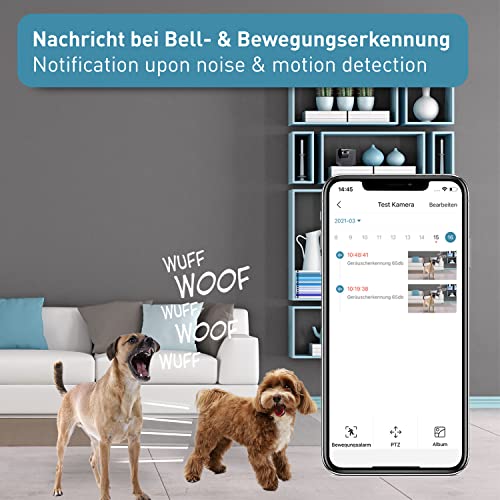 PetTec Pet CAM 360°, Aplicación Inteligente de Mascotas con Detección de Ruido, Full HD 1080p, Vista 360°, Micrófono y Altavoz, para iOS y Android