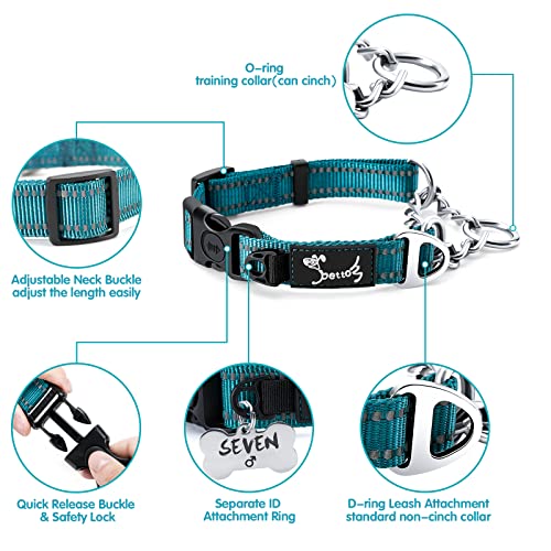 PETTOM Collar para Perros con Cierre de Seguridad, Collar Ancho Nylon Ajustable y Reflectante, Collar Perro Mediano, Grande y Pequeño Resistente (Azul, M)