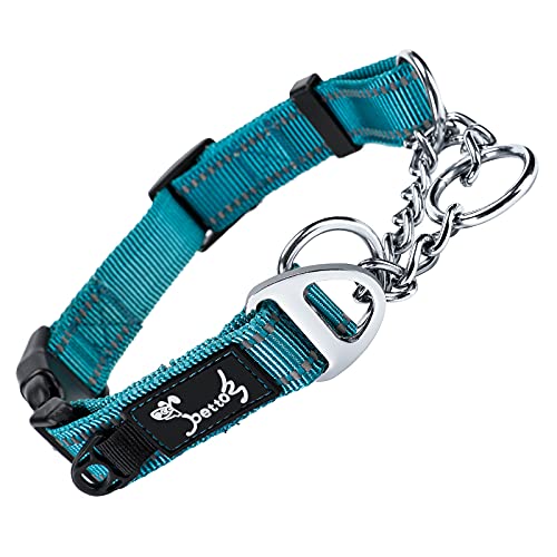 PETTOM Collar para Perros con Cierre de Seguridad, Collar Ancho Nylon Ajustable y Reflectante, Collar Perro Mediano, Grande y Pequeño Resistente (Azul, M)