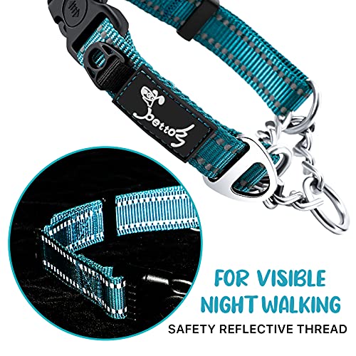 PETTOM Collar para Perros con Cierre de Seguridad, Collar Ancho Nylon Ajustable y Reflectante, Collar Perro Mediano, Grande y Pequeño Resistente (Azul, M)