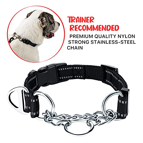 PETTOM Collar para Perros con Cierre de Seguridad, Collar Ancho Nylon Ajustable y Reflectante, Collar Perro Mediano, Grande y Pequeño Resistente (Negro, S)