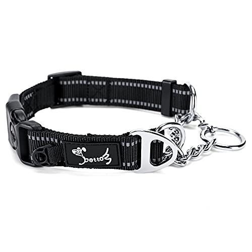 PETTOM Collar para Perros con Cierre de Seguridad, Collar Ancho Nylon Ajustable y Reflectante, Collar Perro Mediano, Grande y Pequeño Resistente (Negro, S)