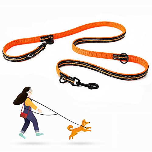 PETTOM Correa Perros Manos Libres, 7 en 1 Multifunción Ajustable Cuerda Nylon Reflectante Doble Correa para Correr, Caminar, Trotar