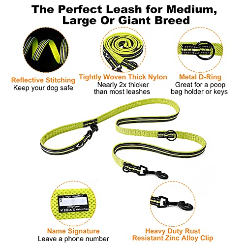 PETTOM Correa Perros Manos Libres, 7 en 1 Multifunción Ajustable Cuerda Nylon Reflectante Doble Correa para Correr, Caminar, Trotar , (M, Verde)