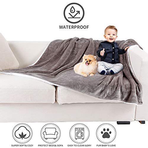 PETTOM - Manta para Perros y Gatos (150x127 cm), Impermeable, a Cuadros, Suave, Esponjoso, Grueso, Lavable, para Cama y sofá