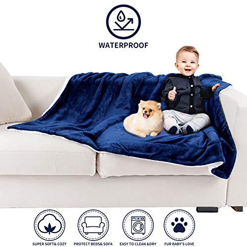 PETTOM - Manta para Perros y Gatos (150x127 cm), Impermeable, a Cuadros, Suave, Esponjoso, Grueso, Lavable, para Cama y sofá