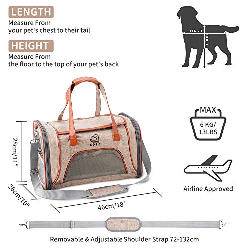 PETTOM Transportín Perro Gato Plegable con Tira Reflectante Parte Inferior Acolchada y Rigido Pet Carrier Impermeable Transpirable para Pequeños Mascota Viajes Avion Coche o Tren Camello