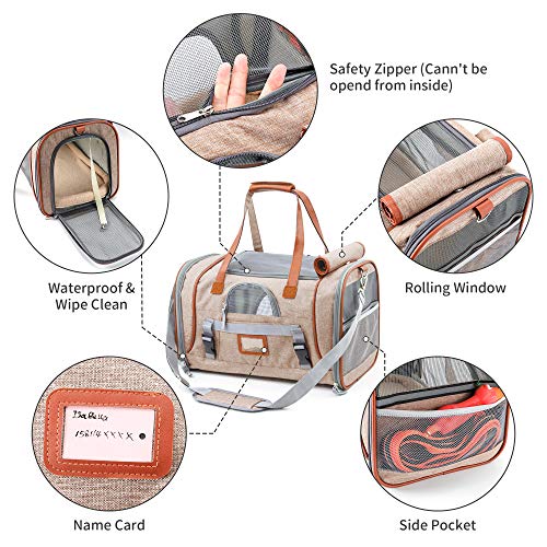 PETTOM Transportín Perro Gato Plegable con Tira Reflectante Parte Inferior Acolchada y Rigido Pet Carrier Impermeable Transpirable para Pequeños Mascota Viajes Avion Coche o Tren Camello