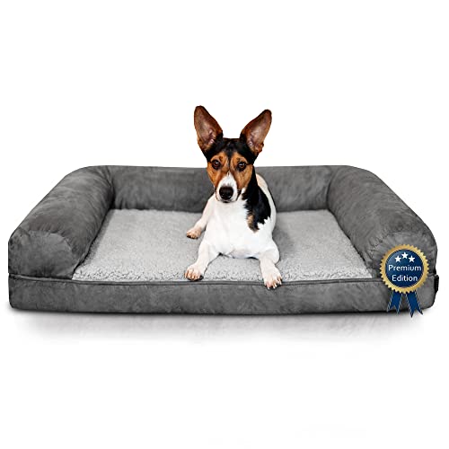 PETUS Cama ortopédica para perros medianos y pequeños [Premium] 90 x 70 cm | cesta para perros mullida con espuma viscoelástica | lavable | con borde alto