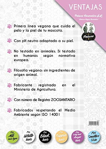 Petuxe Champú Vegano Zero% para Mascotas con Pieles sensibles. Champú Perros. Champú Gatos. Sin sulfatos, sin siliconas, sin Sal.Todas Las Razas. 500 ml