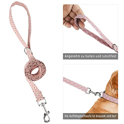 Piang Gouer Juego de collar y correa, diseño de flores, collar para mascotas con hebilla de metal, tamaño ajustable, collar para gatos para perros pequeños y medianos (rosa-L)