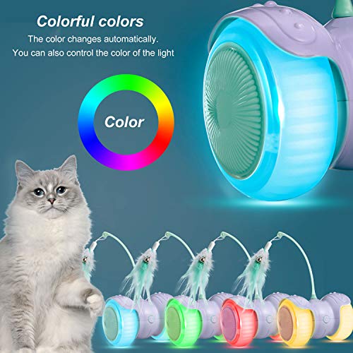 Pidsen Juguetes Interactivos para Gatos, Manual Control Remoto LED Luz Plumas con Campana Bola de Gato, Automático Irregular de Carga USB 360 Grados de Bola Giratoria Juguetes para Gatito