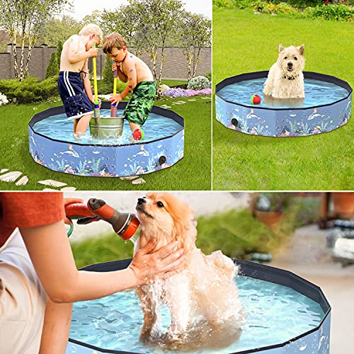 Piscina para Perros, Aytop Bañera Plegable para Mascotas Piscina Portátil de PVC para Niños, Piscinas con Pelotas Patujaritas para Perros Pequeños y Gatos Azul (160 x 30 cm)