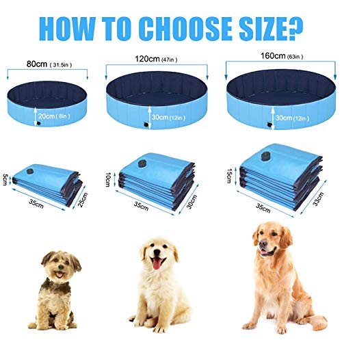 Piscina Perros Grande,Plegable Piscina para Perros Niños Antideslizante PVC Bañera para Perros, Regalo con Pelota para Perros(M-120*30cm)