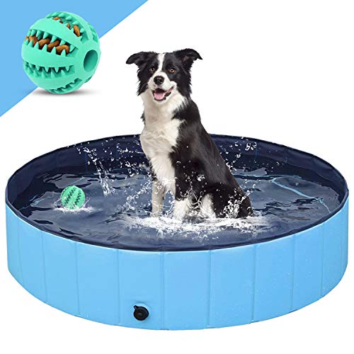 Piscina Perros Grande,Plegable Piscina para Perros Niños Antideslizante PVC Bañera para Perros, Regalo con Pelota para Perros(M-120*30cm)