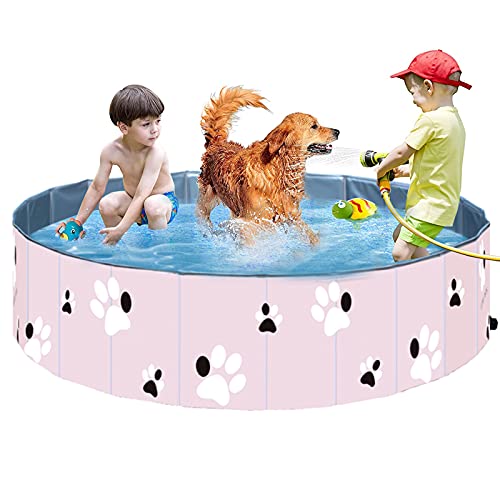 Piscina Plegable para Perros Grandes Y PequeñOs Piscina PortáTil Mascotas para NiñOs Piscina para NiñOs PláStico Duro para Perros Piscinas Plegables para Perros Y NiñOs,Rosado,120 * 30cm