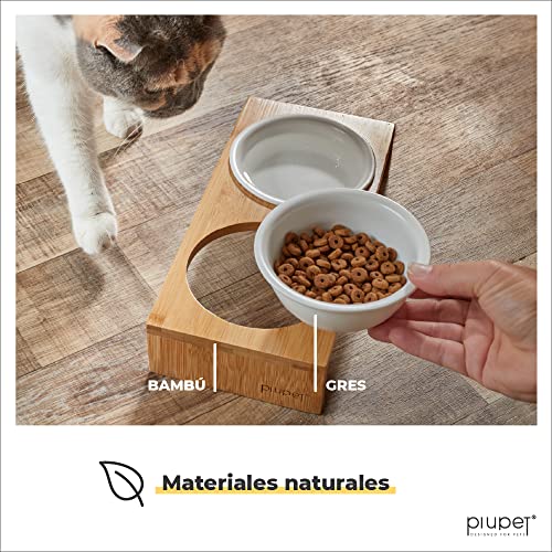 PiuPet® Bol para Gatos - Bol de Comida para Gatos con un Elegante Marco de bambú - Bol para Gatos y Perros pequeños - Estación de alimentación elevada para