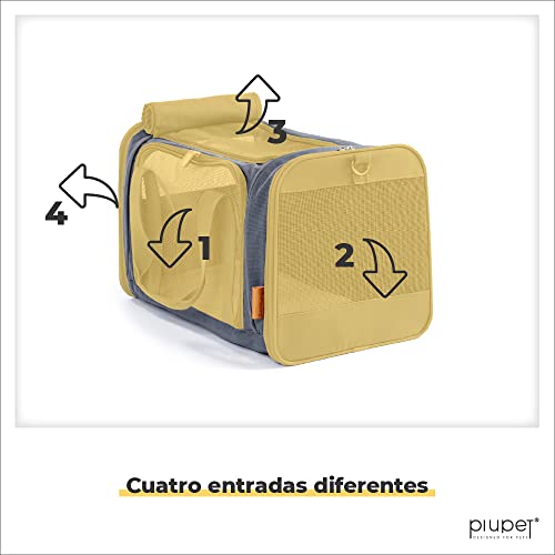 PiuPet® Transportin Gato y Transportin Perro pequeño | con Cama Polar | Transportin para Gatos| con 4 entradas | Transportin plegable