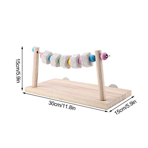 Plataforma de soporte de madera para pájaros, loros, cuidado de dientes, piedra mineral, juguete para loro, columpio, juguete para colgar para pequeños periquitos, cacatúas, conures, pinzones, olas.